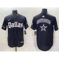Men Dallas Cowboys Team Big Logo Black  Gothic Lone Star Edition Limited Stitched Baseball Jersey 1