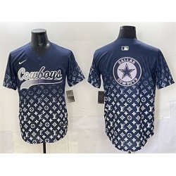 Men Dallas Cowboys Team Big Logo Navy Limited Stitched Baseball Jersey 2