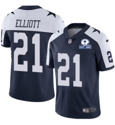 Nike Cowboys 21 Ezekiel Elliott Navy Blue Thanksgiving Men Stitched With Established In 1960 Patch NFL Vapor Untouchable Limited Throwback Jersey