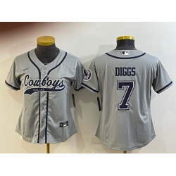 Women Dallas Cowboys 7 Trevon Diggs Grey With Patch Cool Base Stitched Baseball Jersey