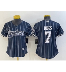 Women Dallas Cowboys 7 Trevon Diggs Navy With Patch Cool Base Stitched Baseball Jersey