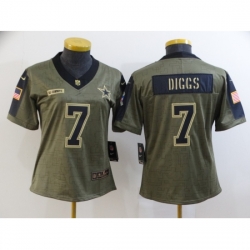 Women Dallas Cowboys #7 Trevon Diggs Nike Olive 2021 Salute To Service Limited Player Jersey