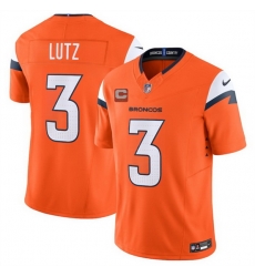 Men Denver Broncos 3 Wil Lutz Orange 2025 F U S E  With 2 Star C Patch Vapor Limited Stitched Football Jersey