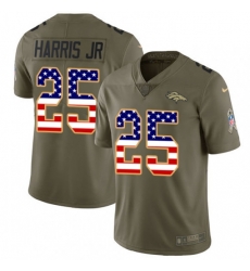 Men Nike Denver Broncos 25 Chris Harris Jr Limited OliveUSA Flag 2017 Salute to Service NFL Jersey