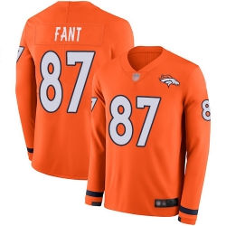 Broncos 87 Noah Fant Orange Team Color Youth Stitched Football Limited Therma Long Sleeve Jersey