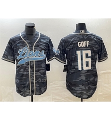 Men Detroit Lions 16 Jared Goff Grey Camo Cool Base Stitched Baseball Jersey