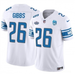 Men Detroit Lions 26 Jahmyr Gibbs White 2023 F U S E  With Prem1ere Patch 90th Anniversary Vapor Untouchable Limited Stitched Football Jersey