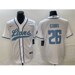 Men Detroit Lions 26 Jahmyr Gibbs White Cool Base Stitched Baseball Jersey