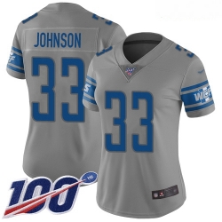 Lions #33 Kerryon Johnson Gray Women Stitched Football Limited Inverted Legend 100th Season Jersey