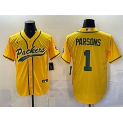 Men Green Bay Packers 1 Micah Parsons Gold Cool Base Stitched Baseball Jersey