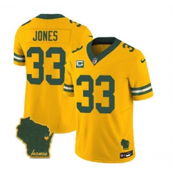 Men Green Bay Packers 33 Aaron Jones Gold 2023 F U S E  Home Patch And 1 Star C Patch Vapor Untouchable Limited Stitched Jersey