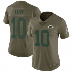 Women Green Bay Packers 10 Jordan Love Green Limited 2017 Salute to Service Jersey