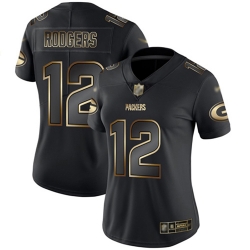 Women Packers 12 Aaron Rodgers Black Gold Stitched Football Vapor Untouchable Limited Jersey