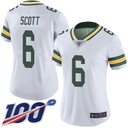 Women Packers 6 JK Scott White Stitched Football 100th Season Vapor Limited Jersey