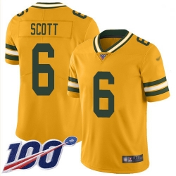 Youth Packers 6 JK Scott Gold Stitched Football Limited Inverted Legend 100th Season Jersey
