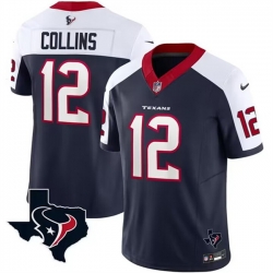 Men Houston Texans 12 Nico Collins White Navy 2023 F U S E  Vapor Untouchable Limited Stitched Football Jersey