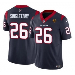 Men Houston Texans 26 Devin Singletary Navy 2023 F U S E  With John Madden Patch Vapor Limited Stitched Football Jersey