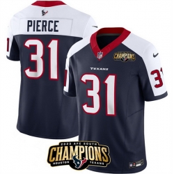 Men Houston Texans 31 Dameon Pierce Navy White 2023 F U S E  AFC South Champions Patch Limited Stitched Football Jersey