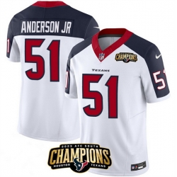 Men Houston Texans 51 Will Anderson Jr  White Navy 2023 F U S E  AFC South Champions Patch Limited Stitched Football Jersey