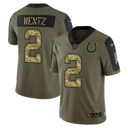 Men Indianapolis Colts 2 Carson Wentz 2021 Salute To Service Olive Camo Limited