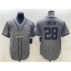 Men Indianapolis Colts 28 Jonathan Taylor Grey With Patch Cool Base Stitched Baseball Jersey