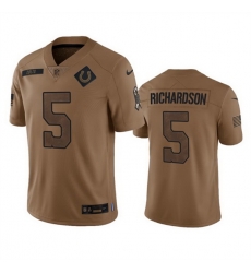 Men Indianapolis Colts 5 Anthony Richardson 2023 Brown Salute To Sertvice Stitched Football Jersey