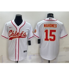 Men Kansas City Chiefs 15 Patrick Mahomes White With Patch Cool Base Stitched Baseball Jersey