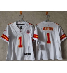 Women Kansas City Chiefs 1 Xavier Worthy White 2023 F U S E Vapor Untouchable Limited Stitched Jersey Women Kansas City Chiefs 1 Xavier Worthy White 2023 F U S E Vapor Untouchable Limited Stitched Jersey