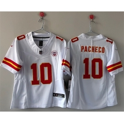 Women Kansas City Chiefs 10 Isiah Pacheco White 2023 F U S E  Vapor Untouchable Limited Stitched Jersey 