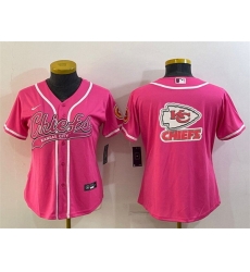 Women Kansas City Chiefs Pink Team Big Logo With Patch Cool Base Stitched Baseball Jersey