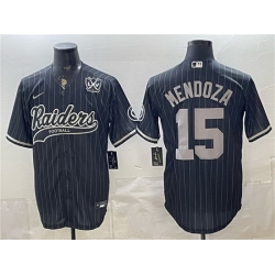 Men Las Vegas Raiders  15 Fernando Mendoza Black 65th Anniversary Patch Cool Base Stitched Baseball Jersey