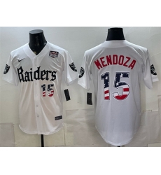 Men Las Vegas Raiders 15 Fernando Mendoza White USA 250 Fourth of July Gothic Sin City Shadows Edition Vapor Limited Stitched Baseball Jersey Men Las Vegas Raiders 15 Fernando Mendoza White USA 250 Fourth of July Gothic Sin City Shadows Edition Vapor Limited Stitched Baseball Jersey