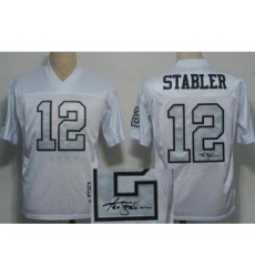 Oakland Raiders 12 Ken Stabler White Silver Number Throwback M&N Signed NFL Jerseys