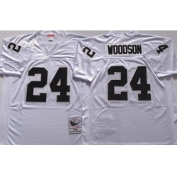 Oakland Raiders White #24 WOODSON White Stitched NFL Throwback Jersey