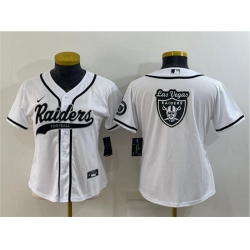 Women Las Vegas Raiders White Team Big Logo With Patch Cool Base Stitched Baseball Jersey