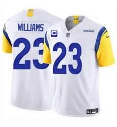 Men Los Angeles Rams 23 Kyren Williams White 2025 F U S E With 1 Star C Patch Vapor Untouchable Stitched Football Jersey Men Los Angeles Rams 23 Kyren Williams White 2025 F U S E With 1 Star C Patch Vapor Untouchable Stitched Football Jersey
