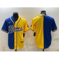 Men Los Angeles Rams Blank Royal Yellow Split With Patch Cool Base Stitched Baseball Jersey