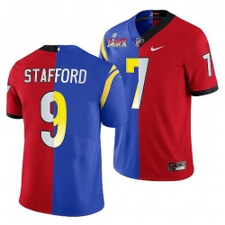 Men Los Angeles Rams X Georgia Bulldogs 9 Matthew Stafford Red Royal Split Super Bowl LVI Stitched Jerse