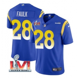 Nike Los Angeles Rams 28 Marshall Faulk Royal 2022 Super Bowl LVI Vapor Limited Jersey