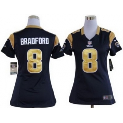 Women Nike St. Louis Rams 8# Sam Bradford Dark Blue Nike NFL Jerseys