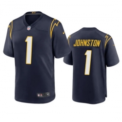 Men Los Angeles Chargers 1 Quentin Johnston Navy Stitched Game Jersey