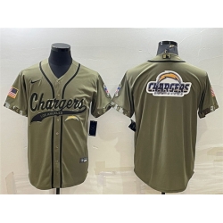 Men Los Angeles Chargers Olive Salute To Service Team Big Logo Cool Base Stitched Baseball Jersey