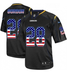 Men Nike Los Angeles Chargers 28 Melvin Gordon Elite Black USA Flag Fashion NFL Jersey