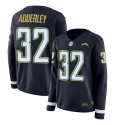 Chargers 32 Nasir Adderley Navy Blue Team Color Women Stitched Football Limited Therma Long Sleeve Jersey