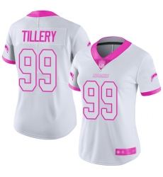 Chargers 99 Jerry Tillery White Pink Women Stitched Football Limited Rush Fashion Jersey