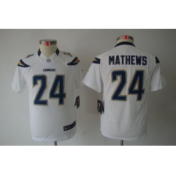 Youth Nike San Diego Chargers 24# Ryan Mathews White Limited Jerseys