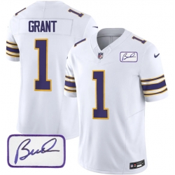 Men Minnesota Vikings 1 Greg Joseph White 2023 F U S E Bud Grant Patch Vapor Limited Stitched Jersey