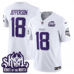 Men Minnesota Vikings 18 Justin Jefferson White 2025 F U S E  Winter Warrior Skol Patch Vapor Limited Stitched Football Jersey