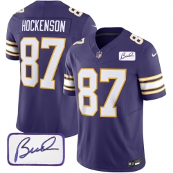 Men Minnesota Vikings 87 T J Hockenson Purple 2023 F U S E Bud Grant Patch Vapor Limited Stitched Jersey