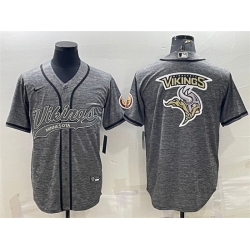 Men Minnesota Vikings Grey Team Big Logo With Patch Cool Base Stitched Baseball Jersey